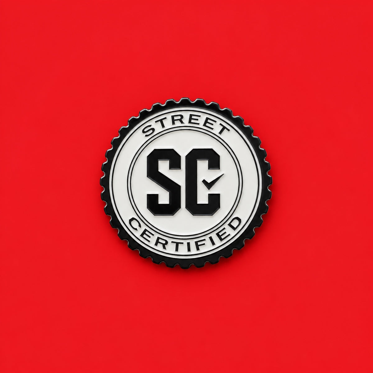 Street Certified Signature Logo Badge in Black and White on a red background