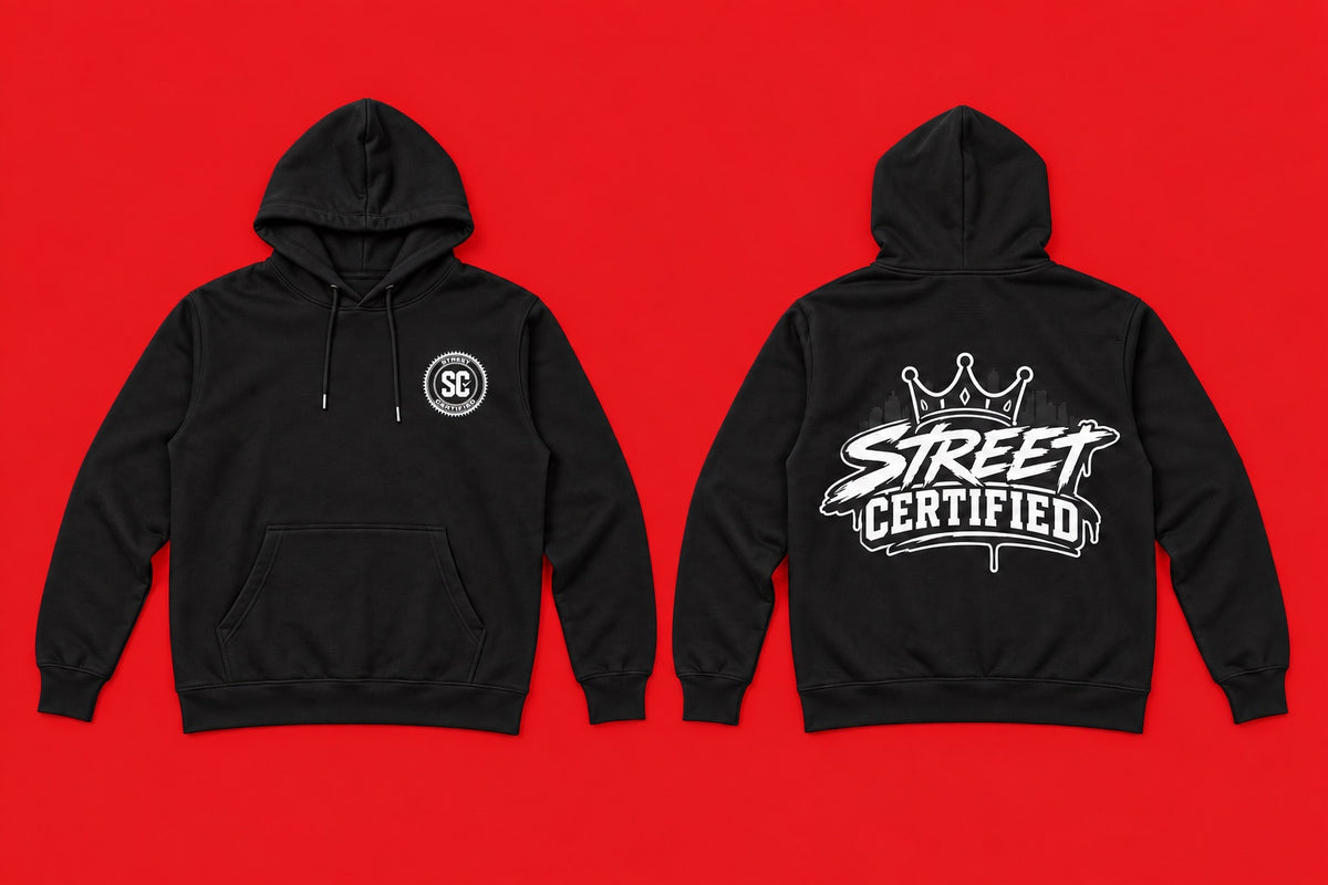 Street Certified Crown Graphic Hoodie in Black on a red background