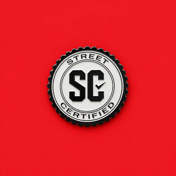 Street Certified Signature Logo Badge in Black and White on a red background